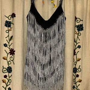 Elegant Black and Silver Fringe Dress - Halloween - flapper Dress - great Gatsby